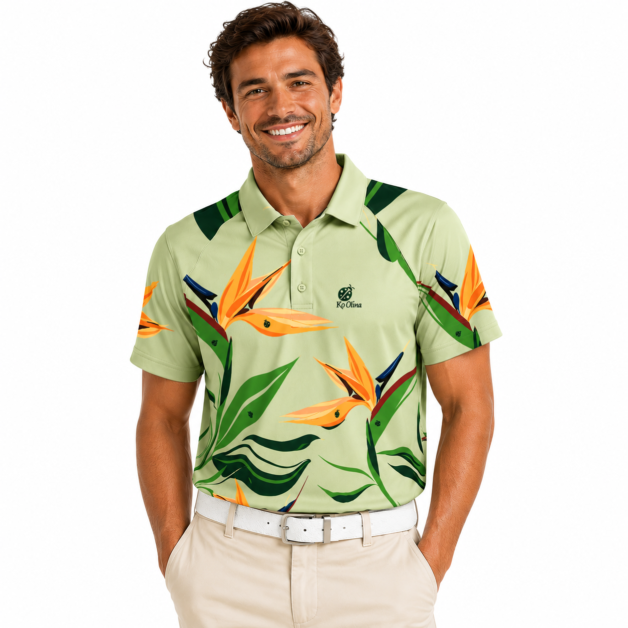 Ko Olina Men's Tropical Birds of Paradise Performance Polo