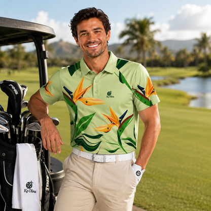 Ko Olina Men's Tropical Birds of Paradise Performance Polo