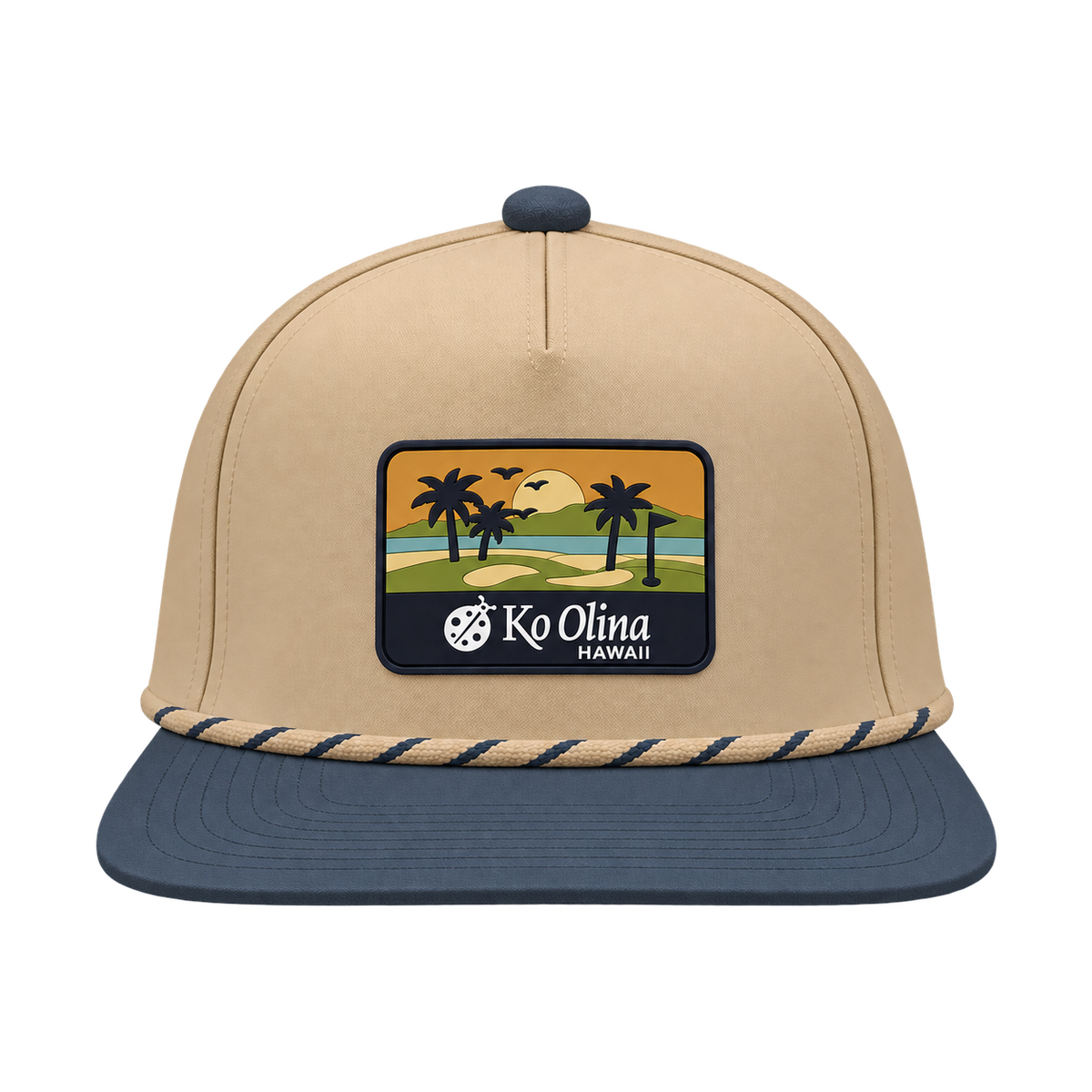 Ko Olina Branded Bills Flat 5 Panel Rope 2-Tone Tropical Patch Hat