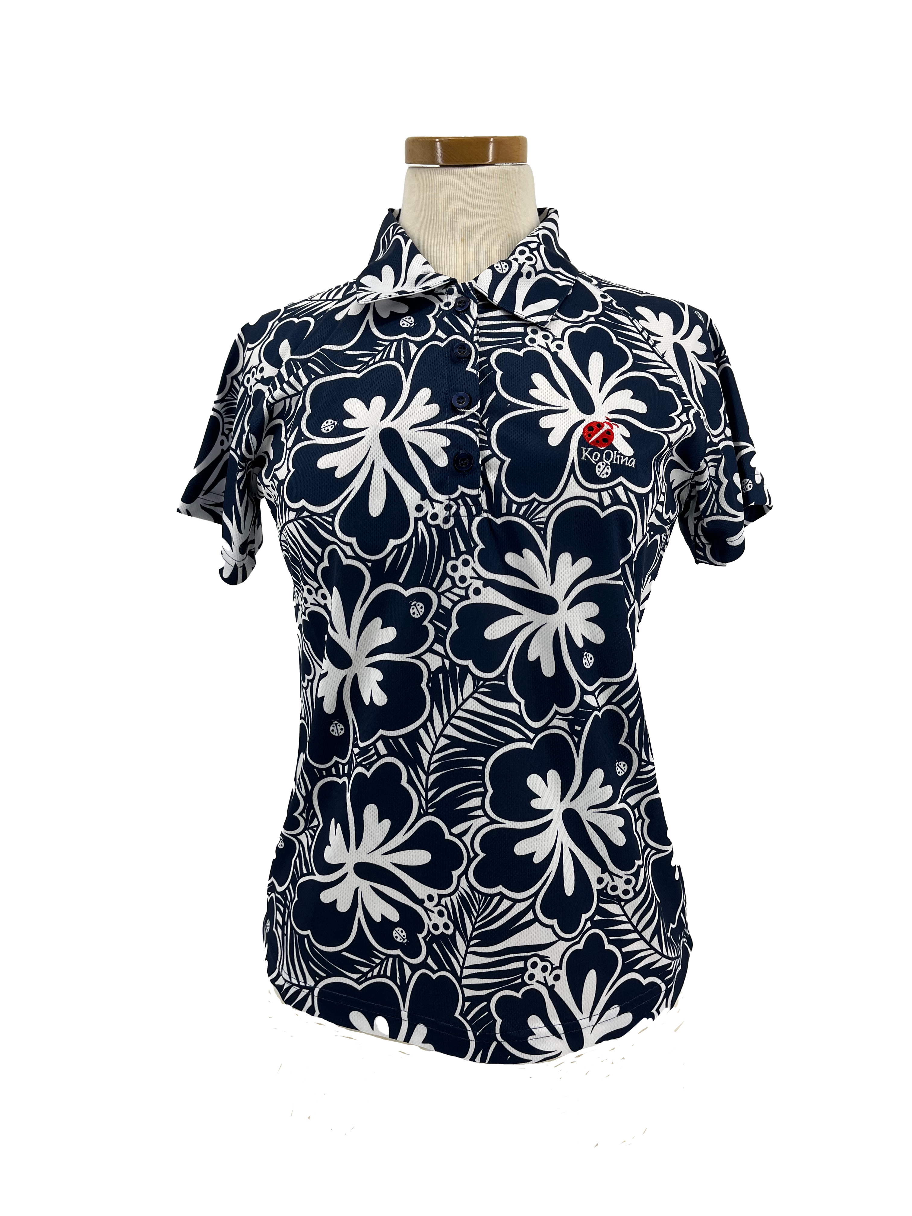 KO OLINA LADIES NAVY HIBISCUS POLO