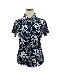 KO OLINA LADIES NAVY HIBISCUS POLO